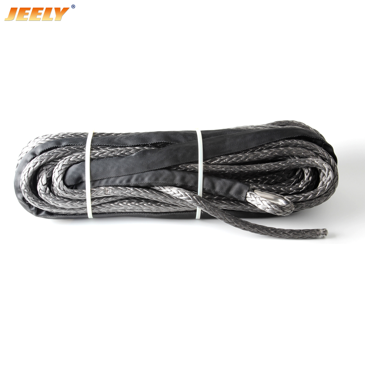 jeely 6mm*30m 12 strand off-road uhmwpe synthetic towing winch rope with 1.5m sleeve and thimble for ATV/UTV/SUV/4X4/4WD